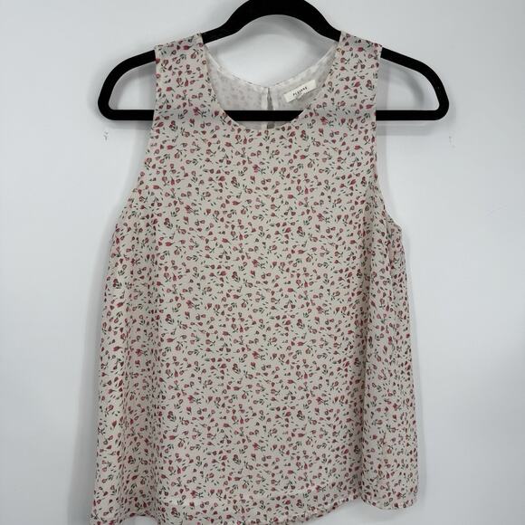 Pleione Sleeveless Top Size XS White Pink Ditsy Floral Pattern Chiffon - Picture 9 of 9